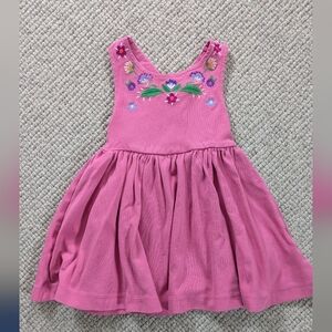 Mini Boden Pink Girls Crossback Dress with Floral Embroidery